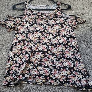 Floral t shirt with cut out shoulders